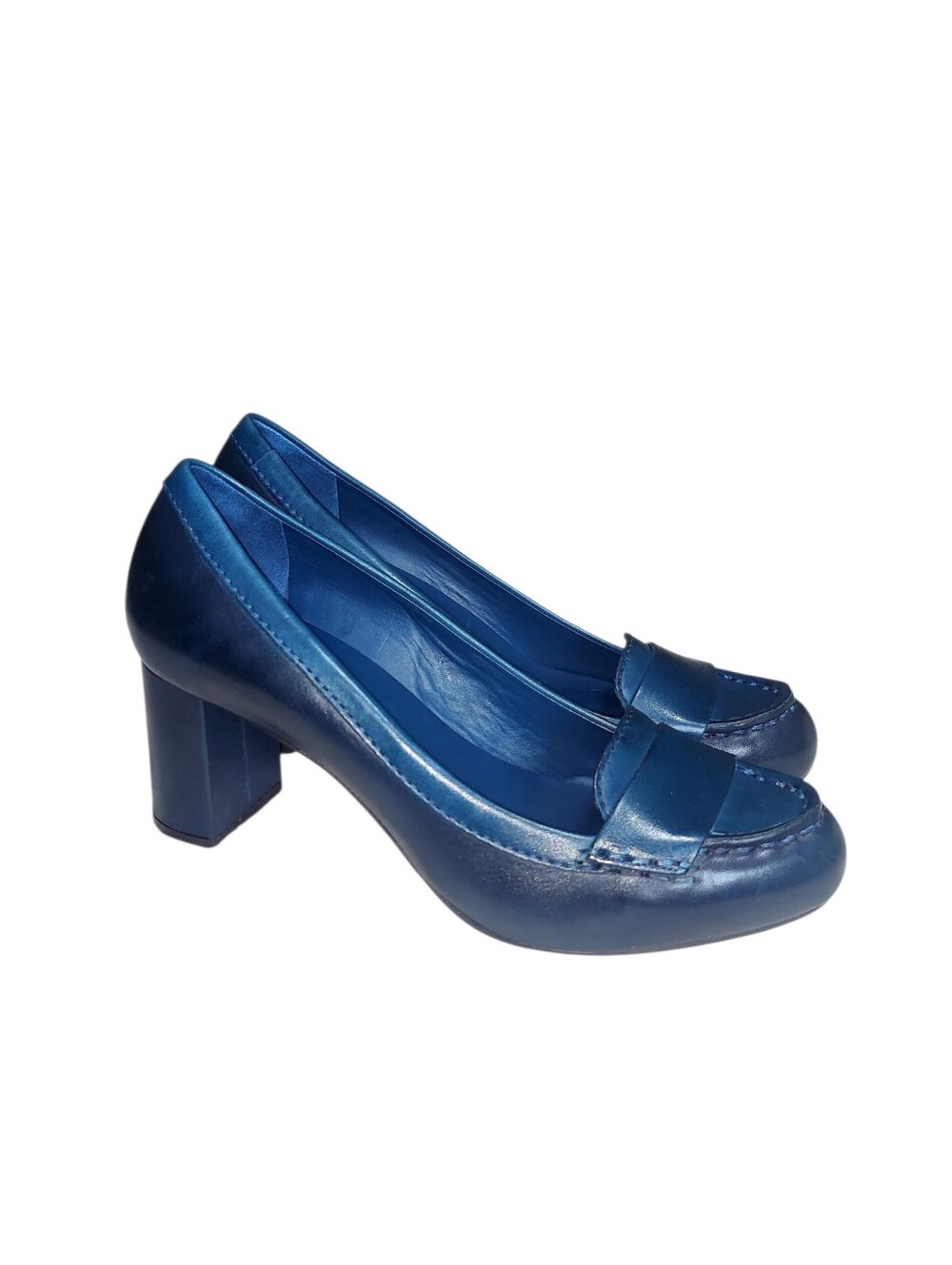 Cole Haan Nike Air Teal Blue Leather Block Heel Loafer Pumps Size 10B